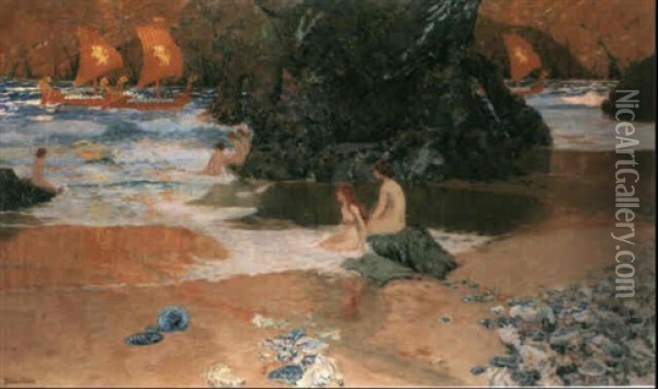 The Coast Of The Sirens Oil Painting - Julius Olsson