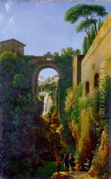 The Ponte Rocco, Tivoli Oil Painting - Jean Joseph Xavier Bidault