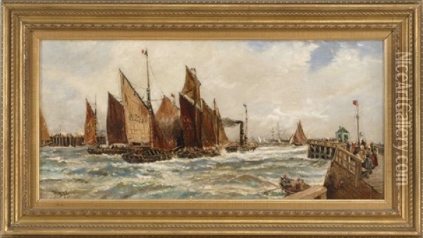A Busy English Port Oil Painting - Thomas Bush Hardy