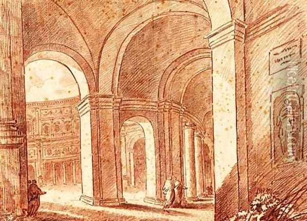 The Courtyard of the Palazzo Farnese at Caprarola Oil Painting - Hubert Robert
