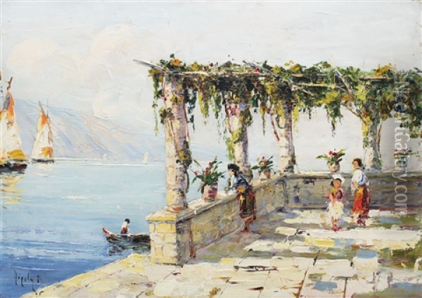 Terace In Sorrento Oil Painting - Rudolph Negely