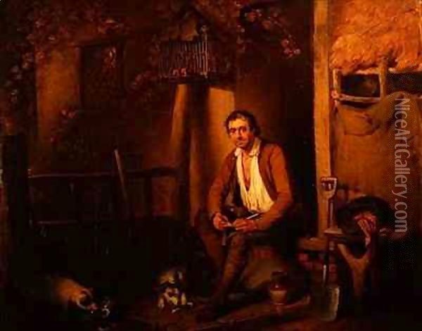 Cottage exterior with seated labourer Oil Painting - William Redmore Bigg