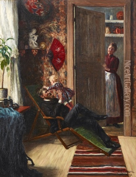 Familjeidyll Oil Painting - Nils Gustaf Janzon