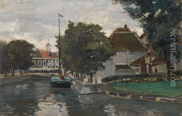 A Quay In Sluis Oil Painting - Konrad Von Kardorff