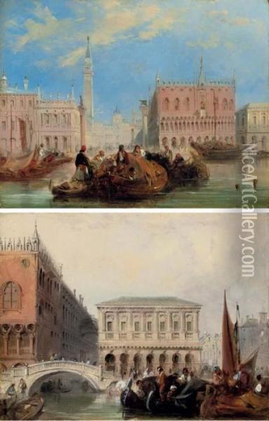 The Piazzetta; And The Bridge Of Sighs, Venice Oil Painting - Edward Pritchett