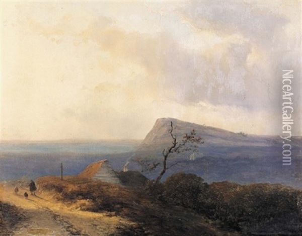 Landschaft Mit Schafer Vor Einer Kohlerei Oil Painting - Johannes Franciscus Hoppenbrouwers