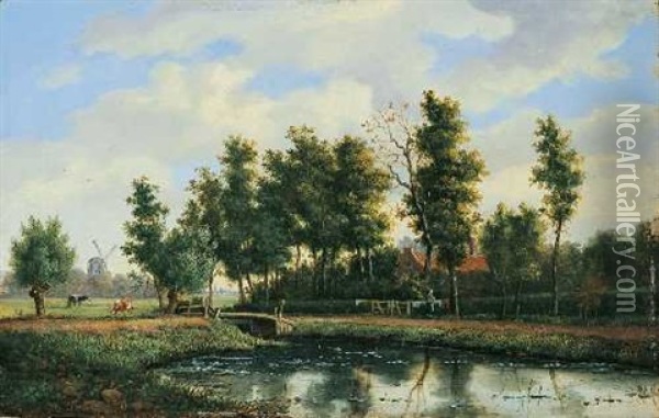 Landschaft Mit Teich Oil Painting - Marianus Adrianus Koekkoek