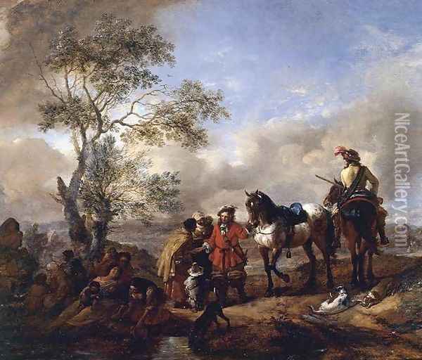 The Halt at a Gypsy Camp Oil Painting - Philips Wouwerman