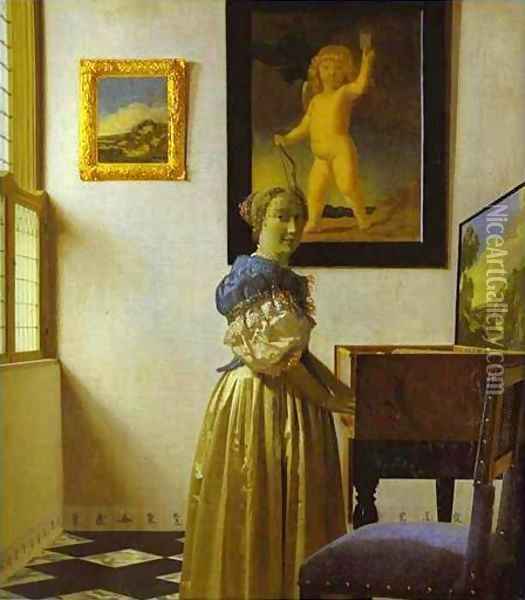 Lady With Her Maidservant 1667-1668 Oil Painting - Jan Vermeer Van Delft