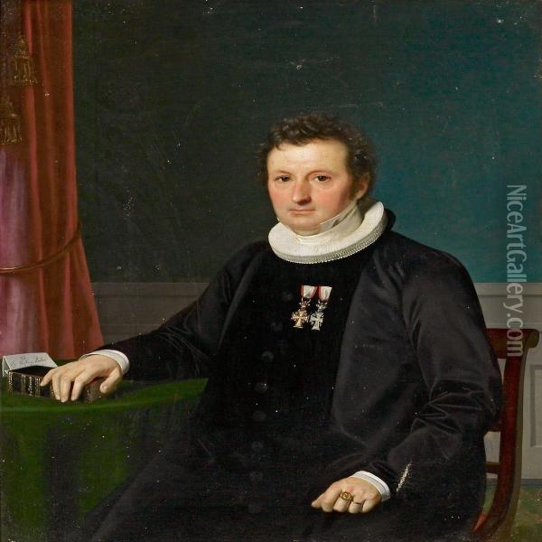 A Portrait Of Bishop N Oil Painting - Niels Peter Holbech