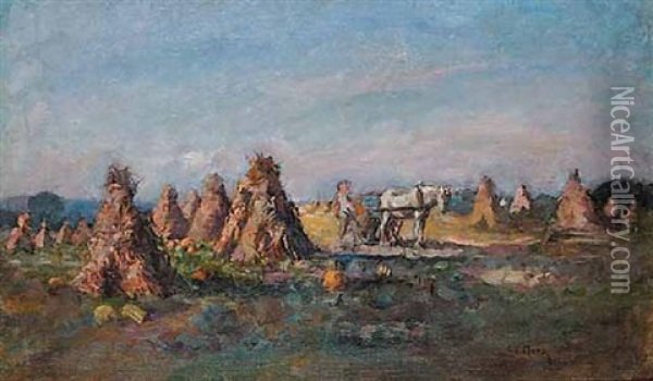 Untitled - Harvest Scene Oil Painting - Charles Eugene Moss