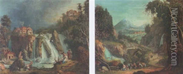 Landschaft Mit Wasserfall Oil Painting - Giovanni Battista Innocenzo Colombo