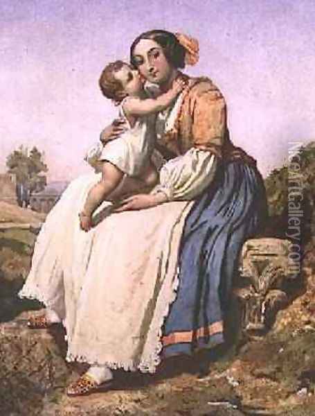 An Italian Peasant Woman and Child, c.1836-41 Oil Painting - Dominique Louis Papety