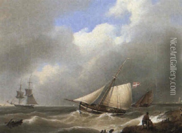 Danish Lugger In A Breeze Off-shore Oil Painting - Hermanus Koekkoek the Elder