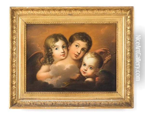 Drei Geschwister Als Amoretten Auf Wolken Oil Painting - Friedrich Wilhelm von Schadow