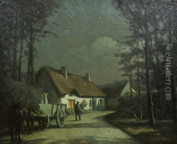 Chaumiere Au Soir Oil Painting - Maurice Grun