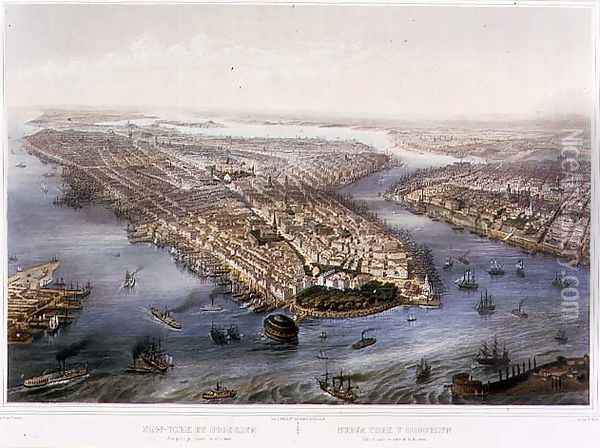 Aerial View of New York and Brooklyn, engraved by T.H Muller, pub. by L. Turgis, Paris, 1855 Oil Painting - Simpson