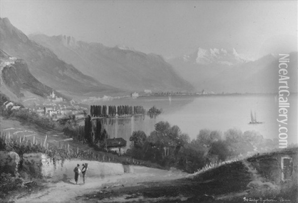 Blick Auf Den Genfer See Oil Painting - Johannes Staehli