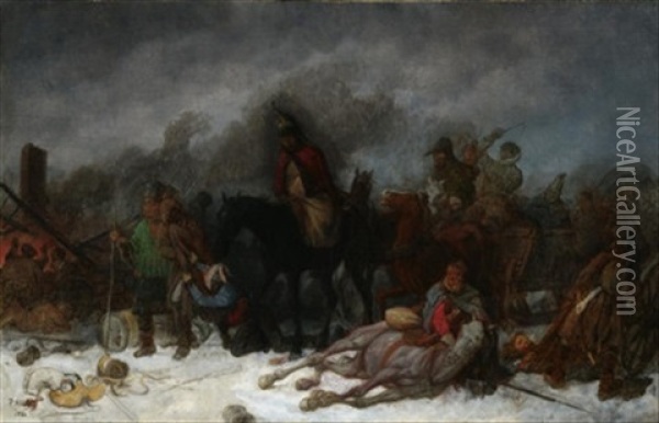 Ruckzug Der Napoleonischen Truppen Aus Russland Oil Painting - Peter Heinrich Lambert Von Hess