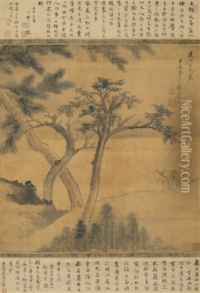 Scholars Talking Under Trees Oil Painting -  Dai Xi