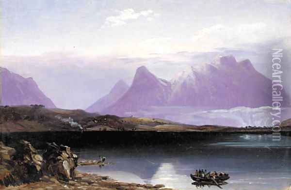 Glencoe, The Birthplace of Ossian from Lock Leven Oil Painting - Russell Smith