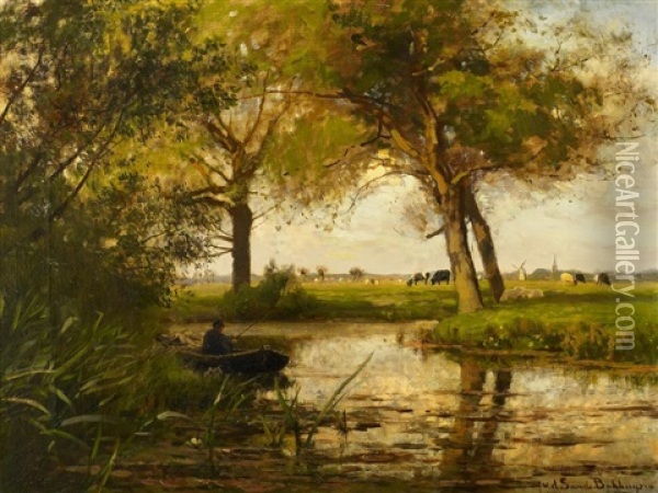 Hollandische Weidelandschaft Oil Painting - Julius Jacobus Van De Sande Bakhuyzen