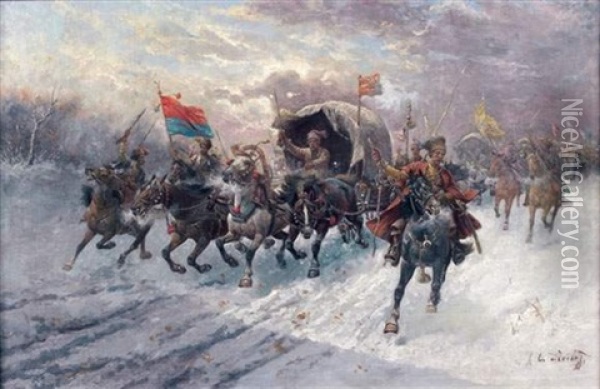 La Charge Des Cavaliers Oil Painting - Adolf (Constantin) Baumgartner-Stoiloff