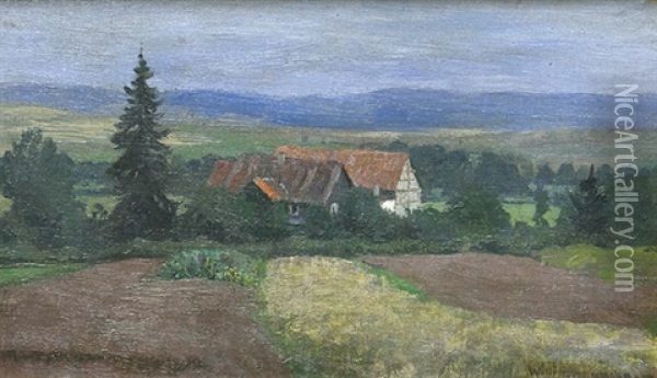Landschaft Mit Bauerngehoft Oil Painting - Hans Richard Von Volkmann