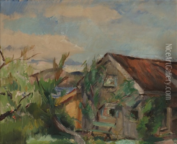 Hus I Landskap Oil Painting - Henrik Louis Lund