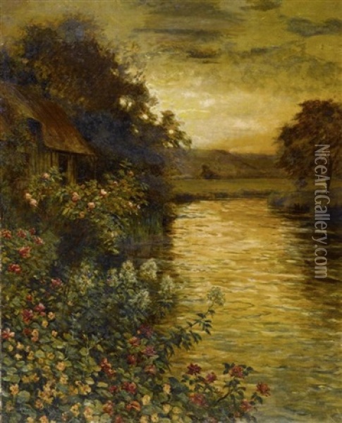 Uferszene Bei Sonnenuntergang Oil Painting - Louis Aston Knight