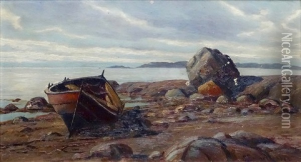 Rowing Boat On A Beach Oil Painting - Per Gjemre
