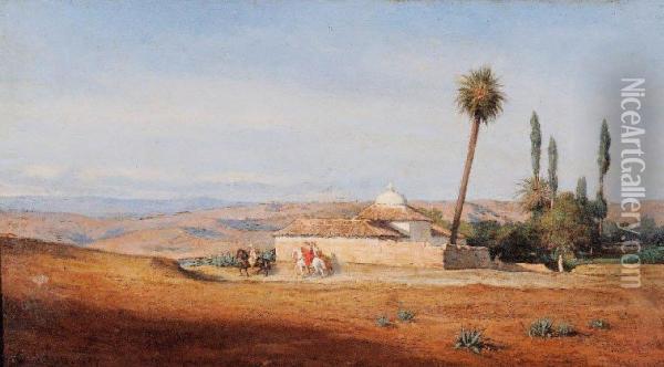 Cavaliers Dans Un Paysage Orientaliste,1857 Oil Painting - Guillaume Charles Le Brun