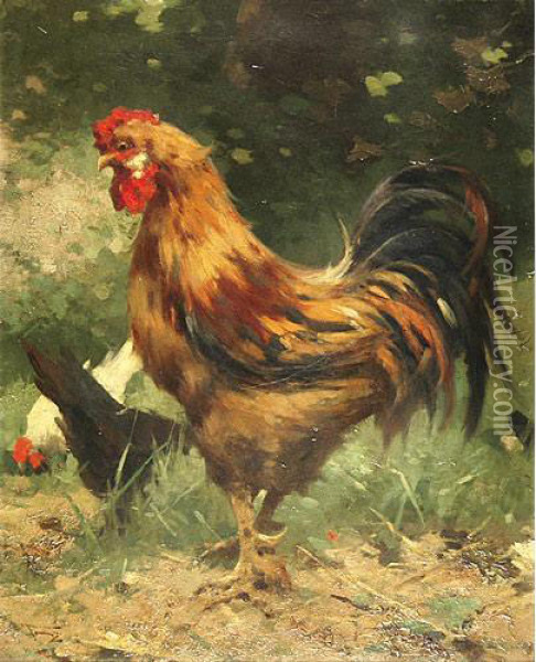 Il Gallo In Cortile Oil Painting - Alfredo Tominz