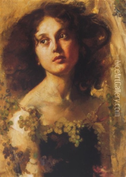 Leany Szolok Kozott (girl With Grapes) Oil Painting - Erich Erler-Samedan