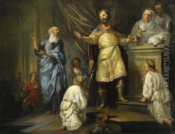 Moses In The Temple Oil Painting - Hendrik Heerschop