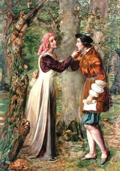 Celia Telling Rosalind that Orlando is in the Forest Oil Painting - Edward Rainford