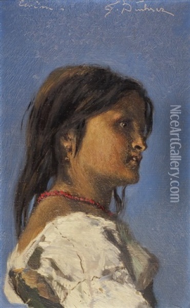 Junge Italienerin Mit Roter Halskette Oil Painting - Frank Buchser