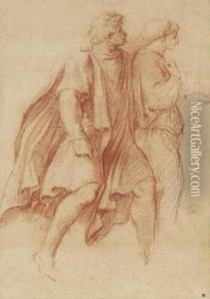 Deux Hommes Marchant Vers La Droite Oil Painting - Polidoro Da Caravaggio (Caldara)