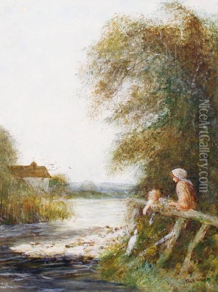 Feeding The Ducks Oil Painting - Fred Hines
