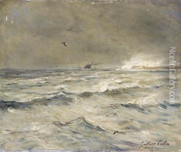Bateau Au Large Oil Painting - Gustave Henri Colin