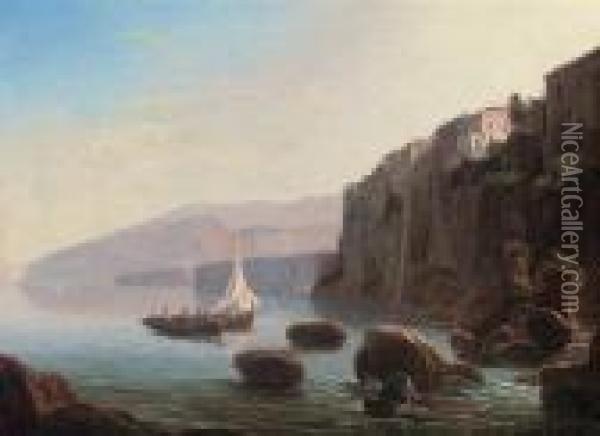 Fishing Below Sorrento Oil Painting - Thomas Ender