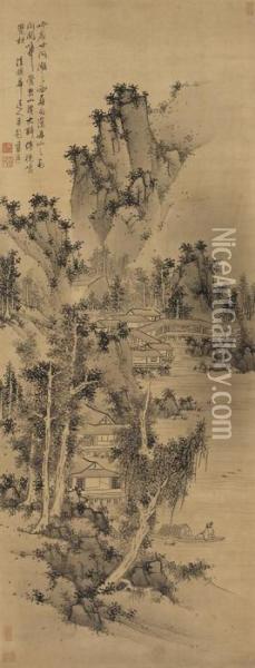 Landscape In The Style Of Wu Zhen Oil Painting - Lan Ying