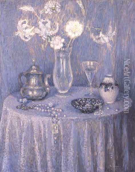 La table, harmonie grise Oil Painting - Henri Eugene Augustin Le Sidaner