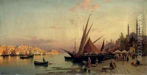 The Bosphorus, Constantinople Oil Painting - Hermann David Salomon Corrodi
