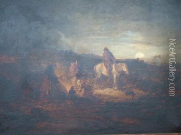 Gypsies On The Outskirts Of A Common Oil Painting - Edward Charles Williams