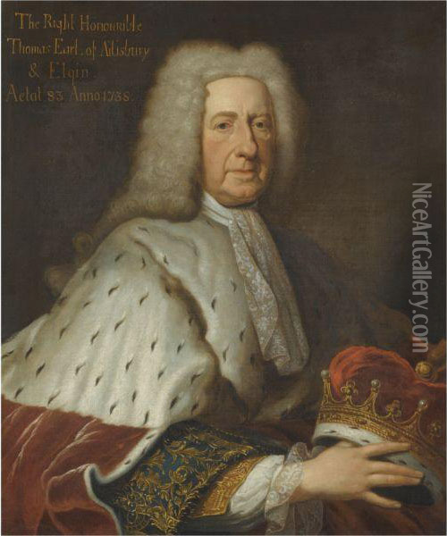 Portrait Of Thomas Bruce, 2nd Earl Of Ailesbury In Peer's Robes Holding A Coronet (1655-1741) Oil Painting - Francois Harrewijn