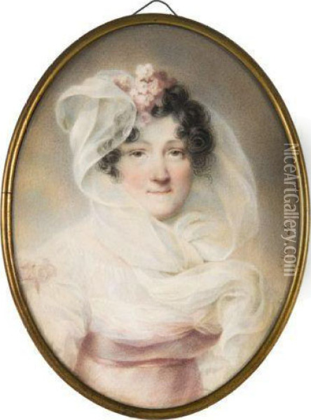 Portrait De Femme Au Voile En Robe Rose Oil Painting - Francois Jean Louis Boulanger