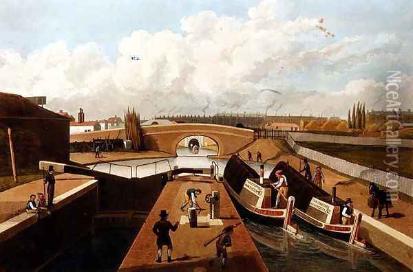 Regents Canal, the East Entrance to the Islington Tunnel, c.1827, engraved by John Cleghorn Oil Painting - Thomas Hosmer Shepherd