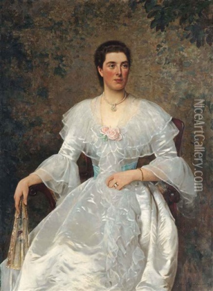 Portrait Of Charlotte Smithson, Seated Oil Painting - Otto Franz Scholderer