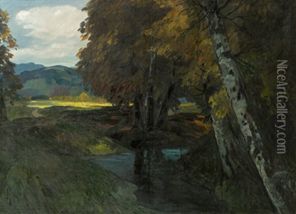 Pre-alpine Landscape Oil Painting - Oskar Mulley